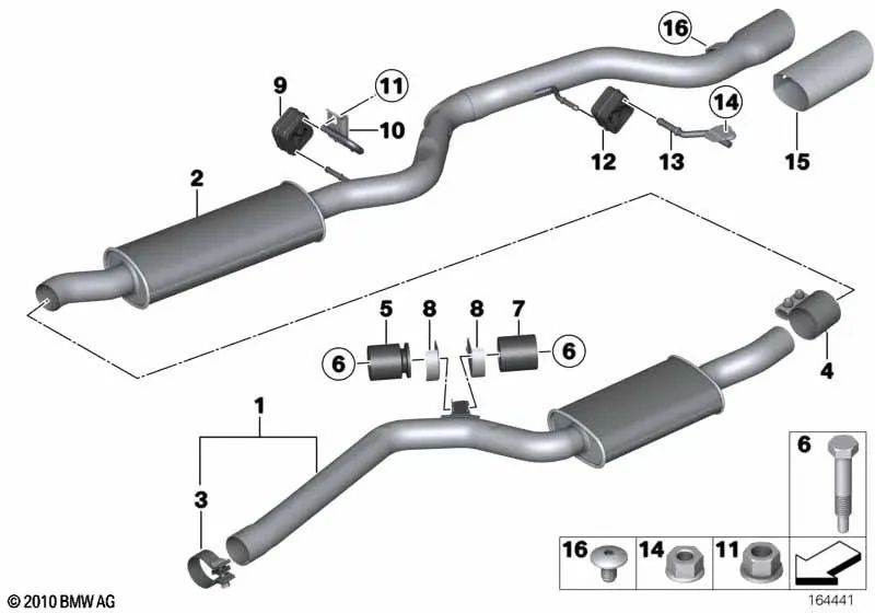 Silenciador Intermedio para BMW Serie 1 E82, E88 (OEM 18307806370). Original BMW