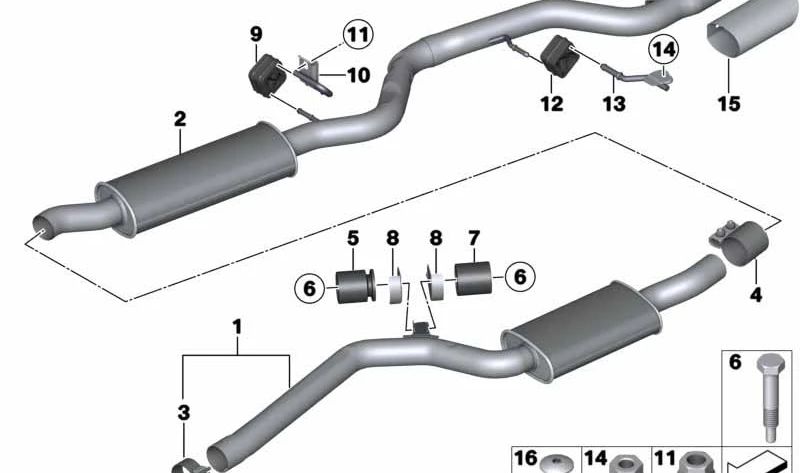 Silencioso delantero OEM 18307806365 para BMW (Modelos compatibles: E81, E82, E87, E88). Original BMW.