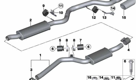 Silencioso delantero OEM 18307806365 para BMW (Modelos compatibles: E81, E82, E87, E88). Original BMW.