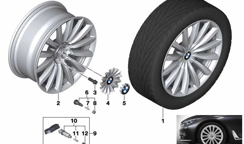 Tapa de buje de llanta plateada OEM 36136868053 para BMW G32, G11, G12. Original BMW.