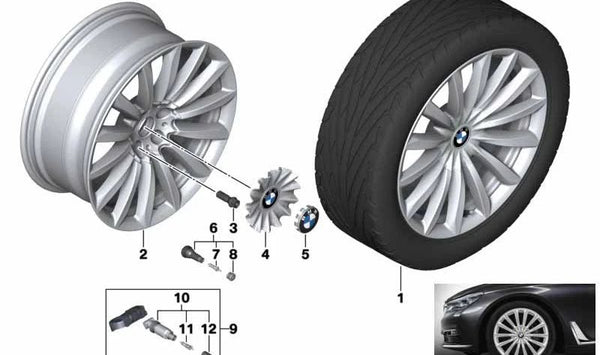 Tapacubos con anillo azul OEM 36136884376 para BMW G11, G12 (Serie 7). Original BMW