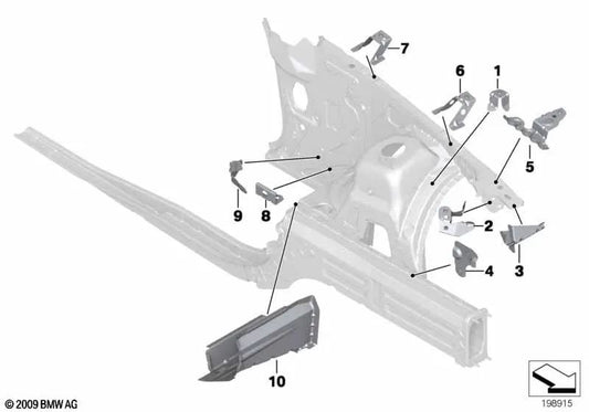 Left Brake Hose Bracket for BMW E81, E82, E87, E88, E90, E91, E92, E93, E84 (OEM 41007184917). Original BMW