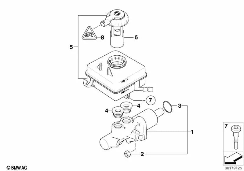 Cilindro maestro de freno para BMW E60, E60N, E61, E83, E83N (OEM 34336786629). Original BMW