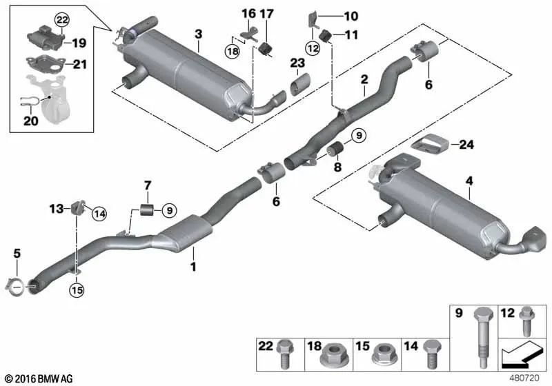 Silenciador trasero con válvula de escape para BMW Serie 5 G30 (OEM 18308658507). Original BMW.