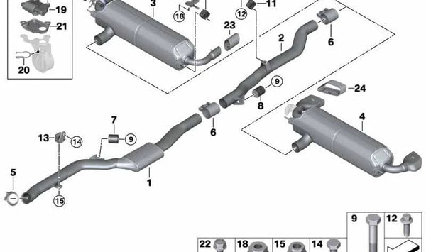 Silenciador trasero con válvula de escape OEM 18308652317 para BMW G30, G31 (Serie 5). Original BMW.