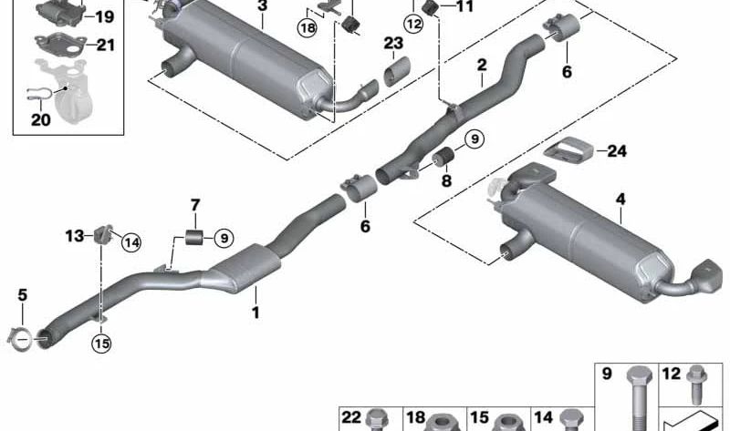 Tubo intermedio para BMW Serie 5 G30, G31N (OEM 18308698932). Original BMW