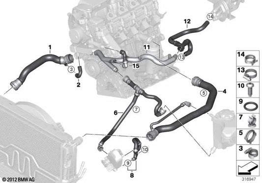 Tubo de retorno del intercambiador de calor para BMW Serie 1 E87, Serie 3 E90, E91 (OEM 11537805358). Original BMW