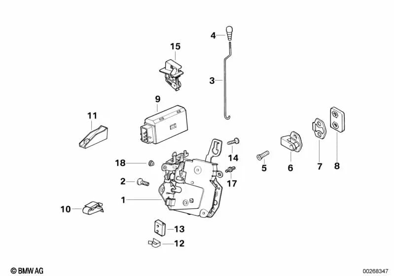 Cerradura de gancho giratorio delantera derecha para BMW Serie 3 E36 (OEM 51218122418). Original BMW.