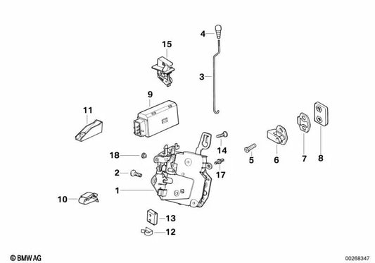 Cerradura de gancho giratorio delantera derecha para BMW Serie 3 E36 (OEM 51218122418). Original BMW.