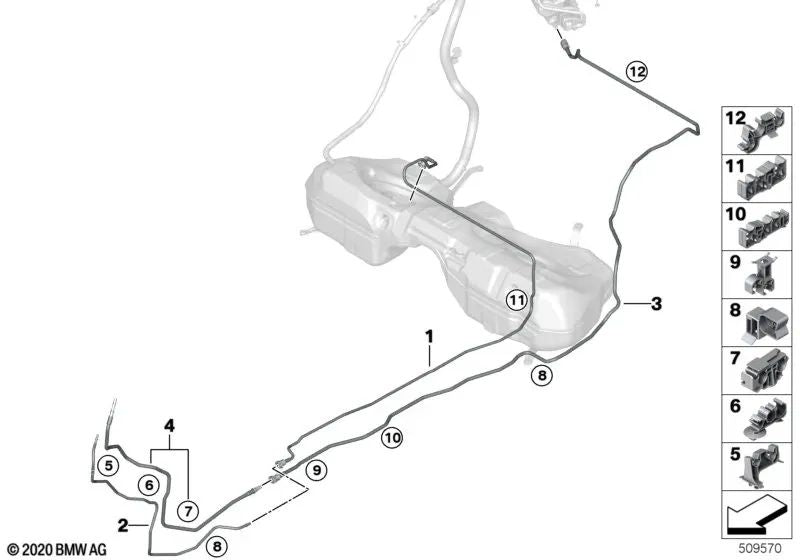 Tubería de alimentación de combustible para BMW Serie 3 G20, G20N, G21, G21N, G80, G81 Serie 4 G22, G23, G26, G82, G83 (OEM 16127449058). Original BMW