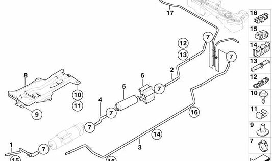 Conducción de combustible delantera para BMW Serie 3 E46 (OEM 16127175996). Original BMW.