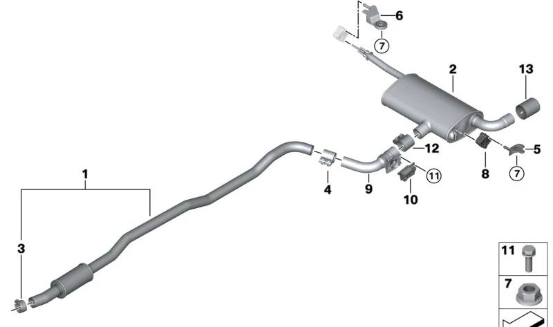 Soporte del Sistema de Escape para BMW F40, F52, F44, F45, F46, F48, F49, F39 y MINI F54, F60 (OEM 18308617370). Original BMW.