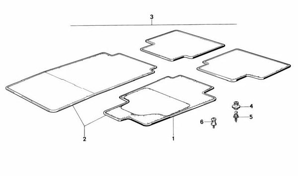 Juego de alfombrillas de terciopelo para BMW Serie 5 E12 (OEM 51471823001). Original BMW