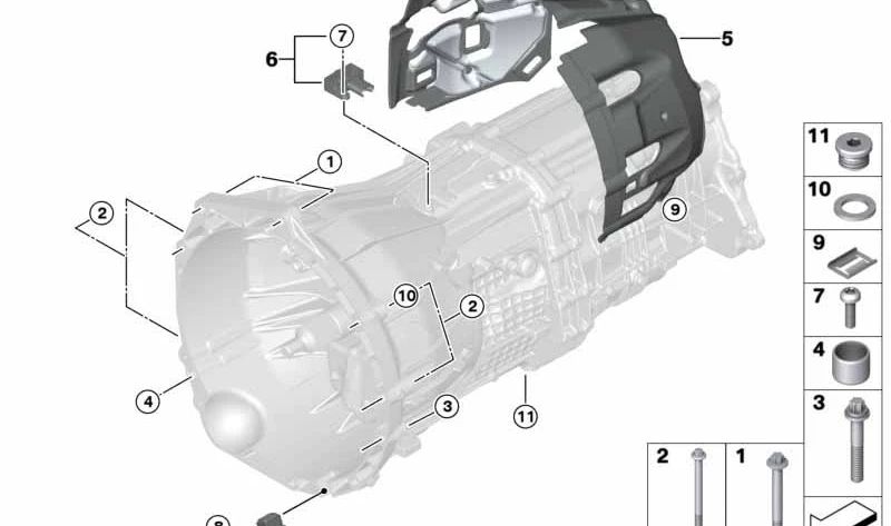 Aislamiento Acústico Caja de Cambios para BMW Serie 1 F20N, F21N, Serie 2 F22, F23, Serie 3 F30N, F31N, F34, Serie 4 F32, F36, X3 F25, X4 F26 (OEM 23108609376). Original BMW