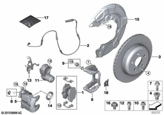 Rote rechte Bremshalterung für BMW 5er G30N, G31N, 6er G32N, X3 G01, G01N, X4 G02N (OEM 34206898584). Original BMW.