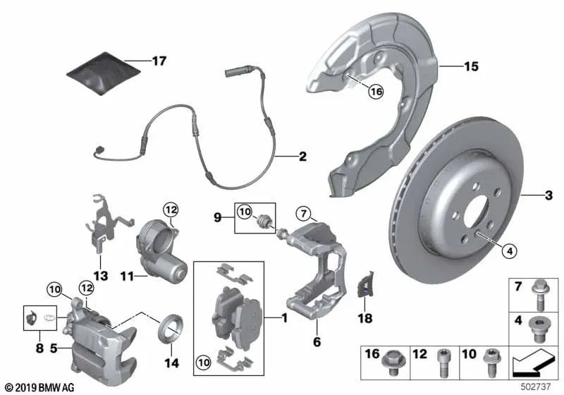 Linker Bremsträger für BMW X3 F97, X4 F98, X5 G05, X6 G06, X7 G07 (OEM 34206891773). Original BMW.