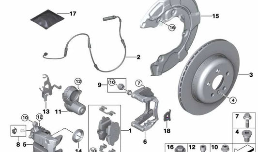 Rechter Bremsträger für BMW 5er G30, G31, G38, 6er G32, 7er G11, G12, 8er G14, G15, i I20 (OEM 34206891914). Original BMW