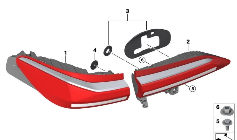 Pilote arrière droit OEM 63215A3CD38 pour BMW G70. BMW d'origine.