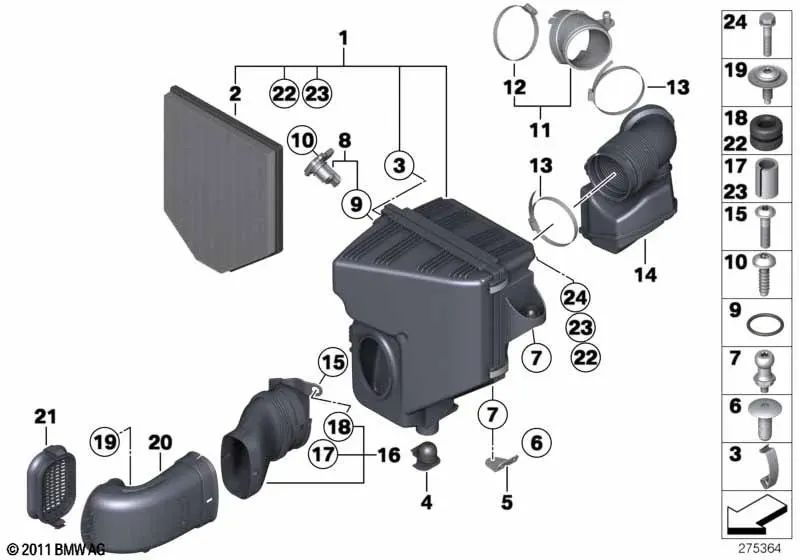 Silenciador de ruido de admisión para BMW F25, F26 (OEM 13717616932). Original BMW