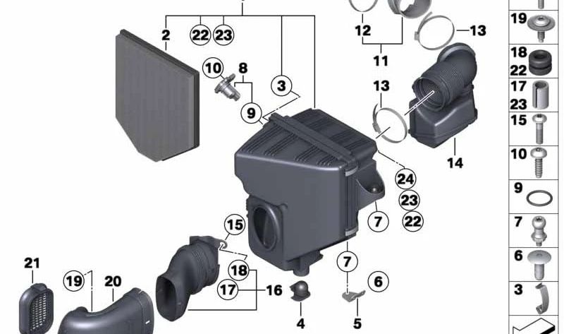 Conector para BMW Serie 1 E81, E82, E87, E88, Serie 3 E90, E91, E92, E93, X1 E84, X3 F25 (OEM 13717536002). Original BMW