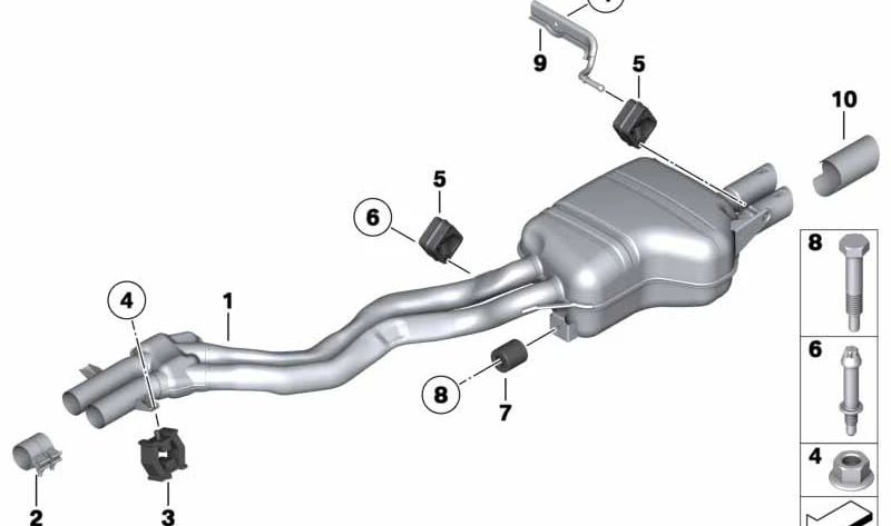 Silenciador trasero con silenciador intermedio OEM 18307591461 para BMW Z4 E89. Original BMW.