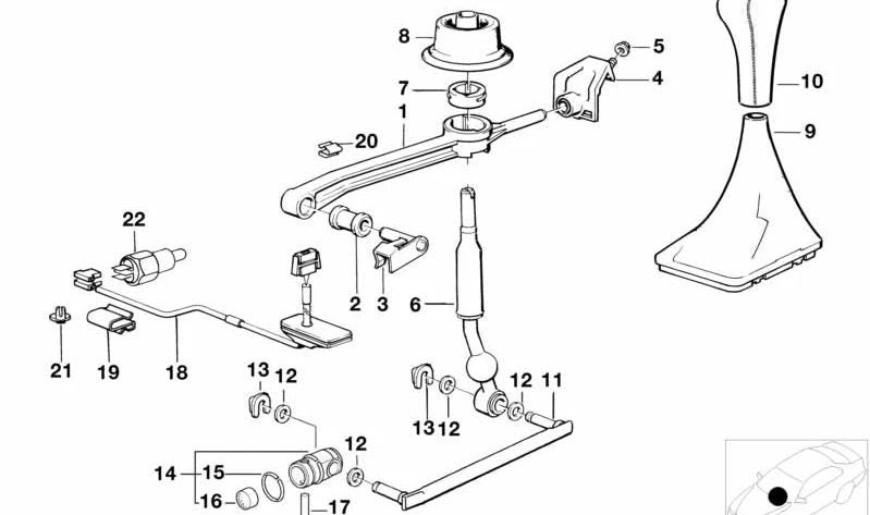 Barra de cambio acodada para BMW Serie 5 E34 (OEM 25111222784). Original BMW.