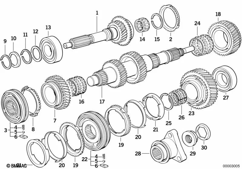 Anillo de retención para BMW Serie 3 E36, E46, Serie 5 E34, E39, Z4 E85 (OEM 23221228343). Original BMW.