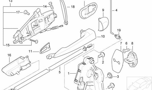 Soporte manilla exterior puerta trasera derecha para BMW E46 (OEM 51227044842). Original BMW