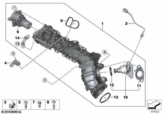 Elemento de fijación para BMW F40, F44, F45N, F46, F46N, G20, G21, G28, G22, G23, G26, G30, G31, G32, F48, F39, G01, G02, G05, F54, F56, F57, F60 (OEM 11618593824). Original BMW