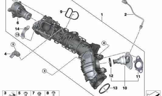 Colector de admisión con válvula EGR y control de aletas OEM 11618596906 para BMW F40, F44, F45, F46, F48, F39 y MINI F55, F56, F57, F54, F60. Original BMW y MINI.