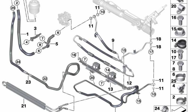 Tubo de expansión para BMW Serie 3 E90, E92, E93 (OEM 32412283597). Original BMW