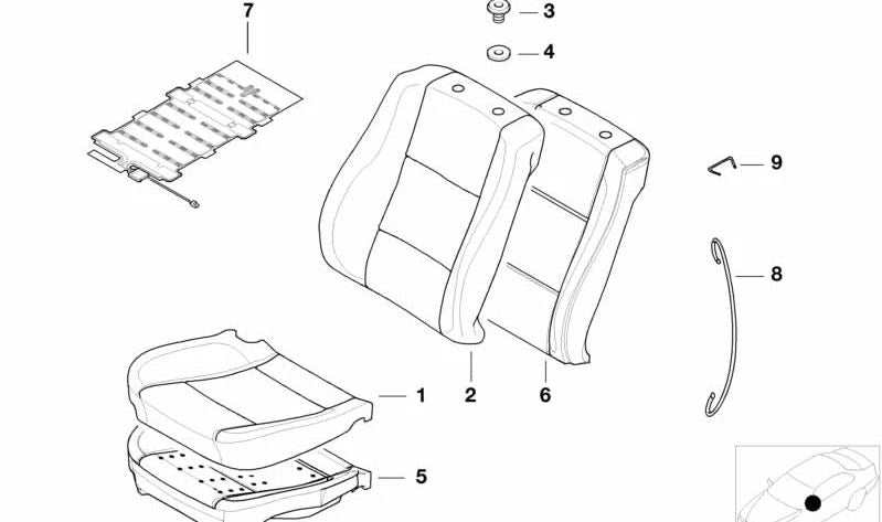 Cubierta del respaldo delantero para BMW E39 (OEM 52108159956). Original BMW