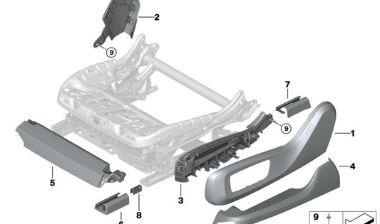 Cubre asiento interior derecho para BMW F90, G30, G31, G38, G32, G11, G12, G18 (OEM 52107405746). Original BMW