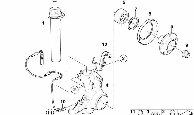 Amortiguador delantero derecho para BMW Serie 5 E60, E61 (OEM 31316786518). Original BMW