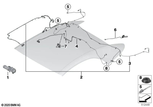 Cableado de capota para BMW F12, F12N (OEM 54347226963). Original BMW