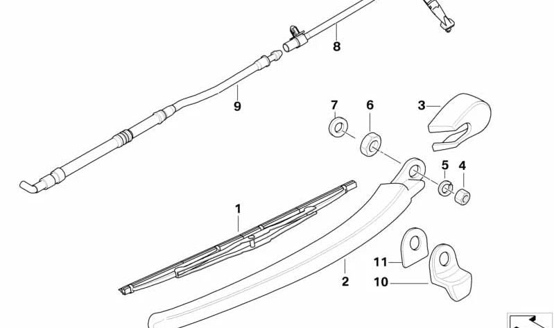 Manguera del sistema de limpiaparabrisas trasero OEM 61687059208 para BMW E61 (Serie 5 Touring). Original BMW.