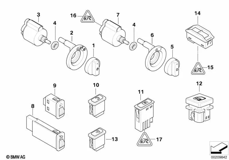 Rear fog light switch for BMW E39 (OEM 61316901343). Original BMW