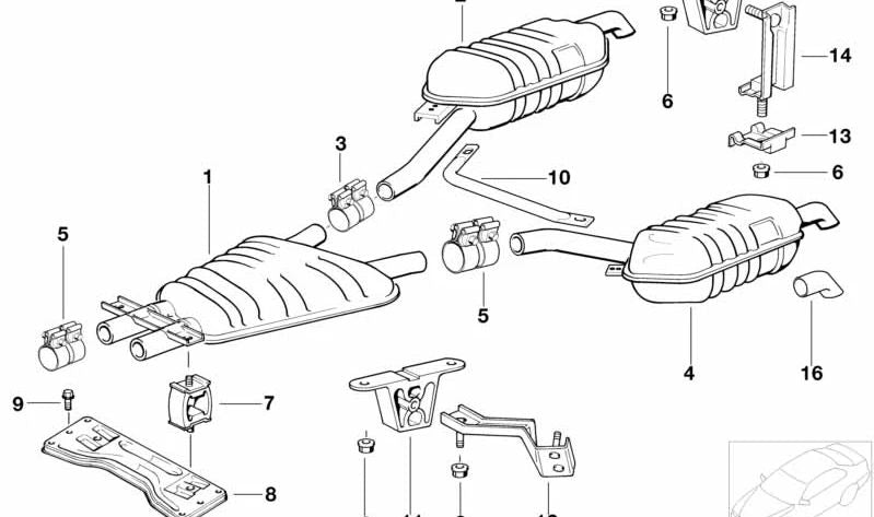 Silenciador trasero derecho para BMW Serie 7 E38 (OEM 18101432830). Original BMW