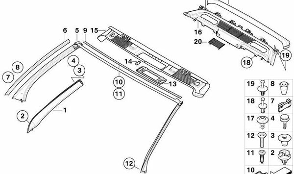 Carenado Parabrisas Superior para BMW Serie 6 E64 (OEM 51447892607). Original BMW