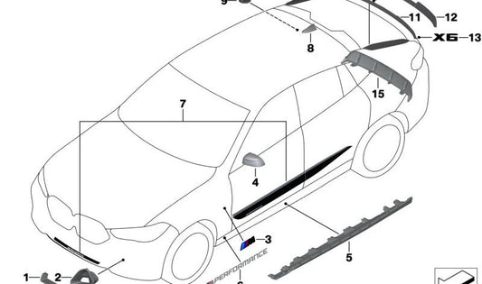 Alerón Frontal Izquierdo de Carbono para BMW X6 G06N (OEM 51115B31505). Original BMW