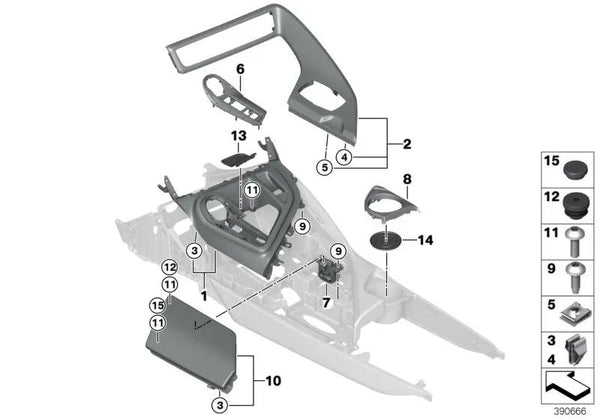 Compartimento central de la consola para BMW I12, I12N (OEM 51459284352). Original BMW