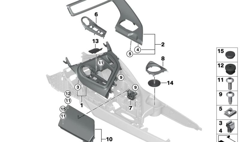 Faldón Unidad de Control Consola Central para BMW i I12, I15 (OEM 51459284740). Original BMW.