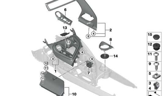 Cubierta Consola Central para BMW I12, I15 (OEM 51169284828). Original BMW