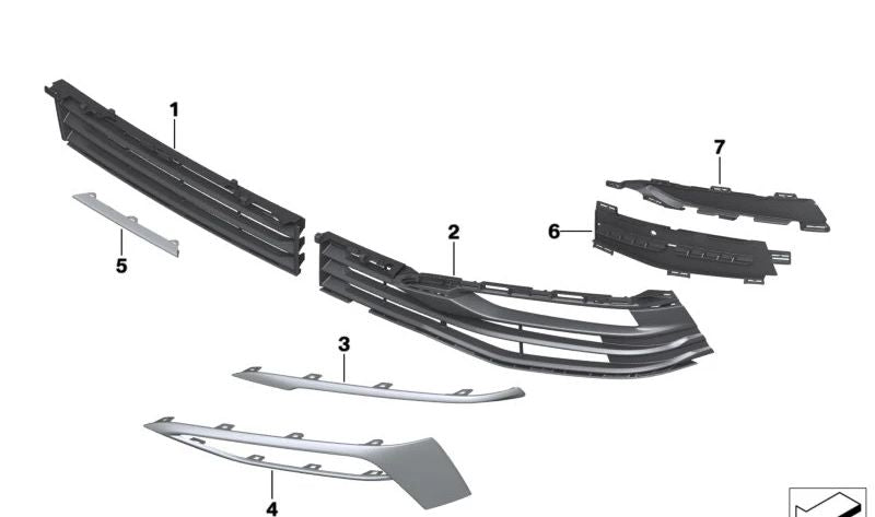 Rejilla de entrada de aire abierta izquierda para BMW Serie 5 G30, G31 (OEM 51117385261). Original BMW.