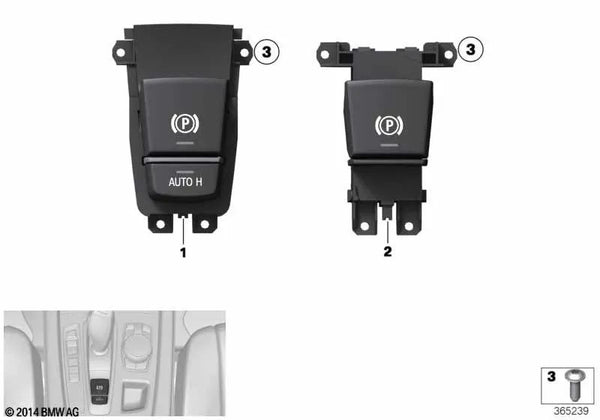 Interruptor de freno de estacionamiento/Auto-Hold para BMW F07, F07N, F01, F01N, F02, F02N, F04, F15, F85, F16, F86 (OEM 61319877891). Original BMW.