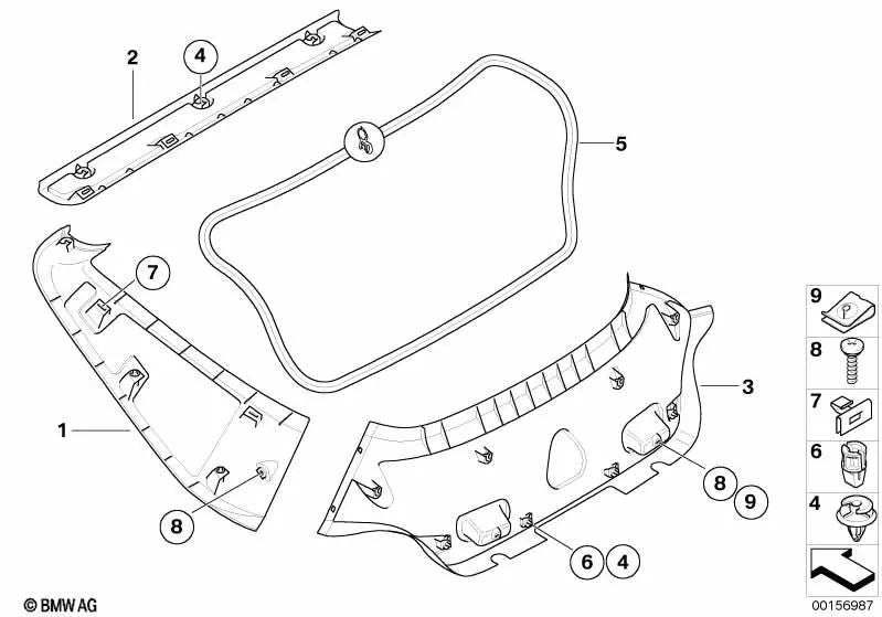 Revestimiento de la tapa del maletero derecha para BMW Z4 E86 (OEM 51473421582). Original BMW