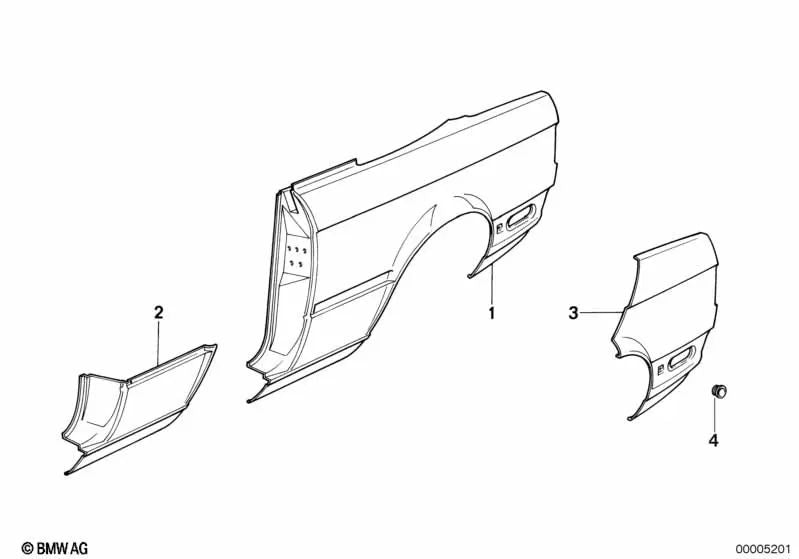 Sección Parcial Pared Lateral Trasera Izquierda para BMW Serie 3 E30 (OEM 41358134665). Original BMW