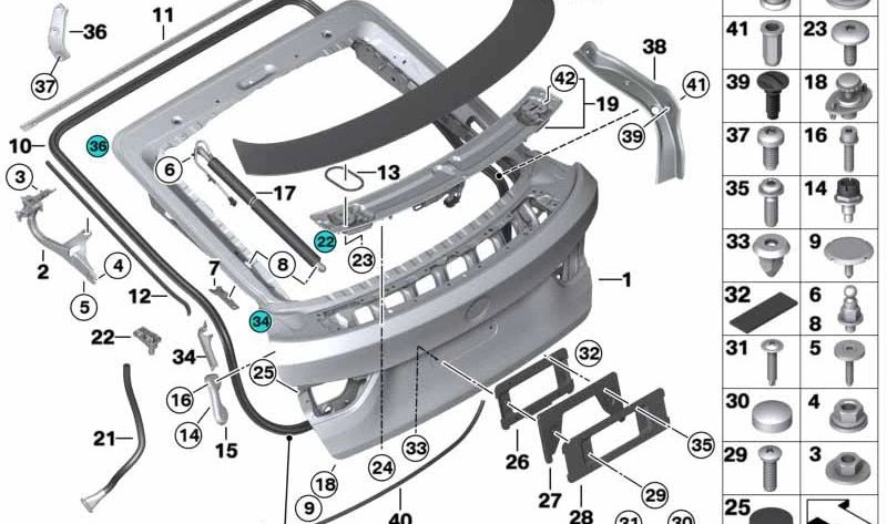 OEM 41007378117 Supporto gate posteriore sinistro per BMW F36. BMW originale.