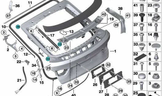 OEM 41007378117 Supporto gate posteriore sinistro per BMW F36. BMW originale.