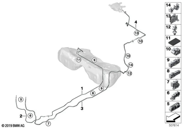 Tubería de combustible para BMW F91, F92, G14, G15 (OEM 16127440384). Original BMW